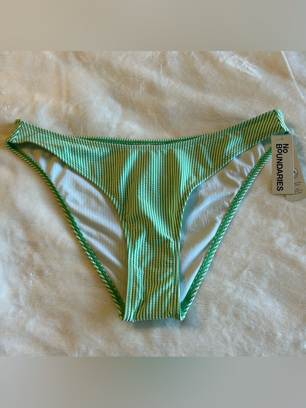 No Boundaries green and white striped high leg cheeky bikini bottom size XL